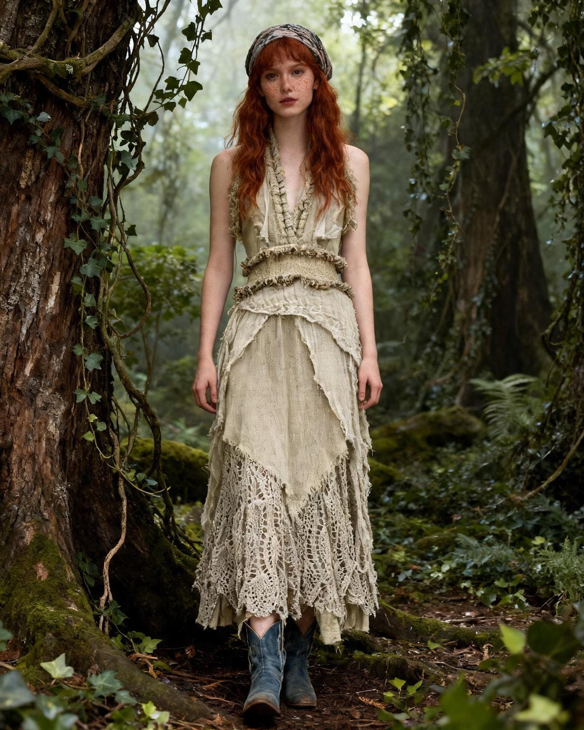 Renaissance Style Hand-Tiered Maxi Dress - Vintage Artisan Dress with Layered Ruffles and Lace - Handmade Boho Dress for Festivals