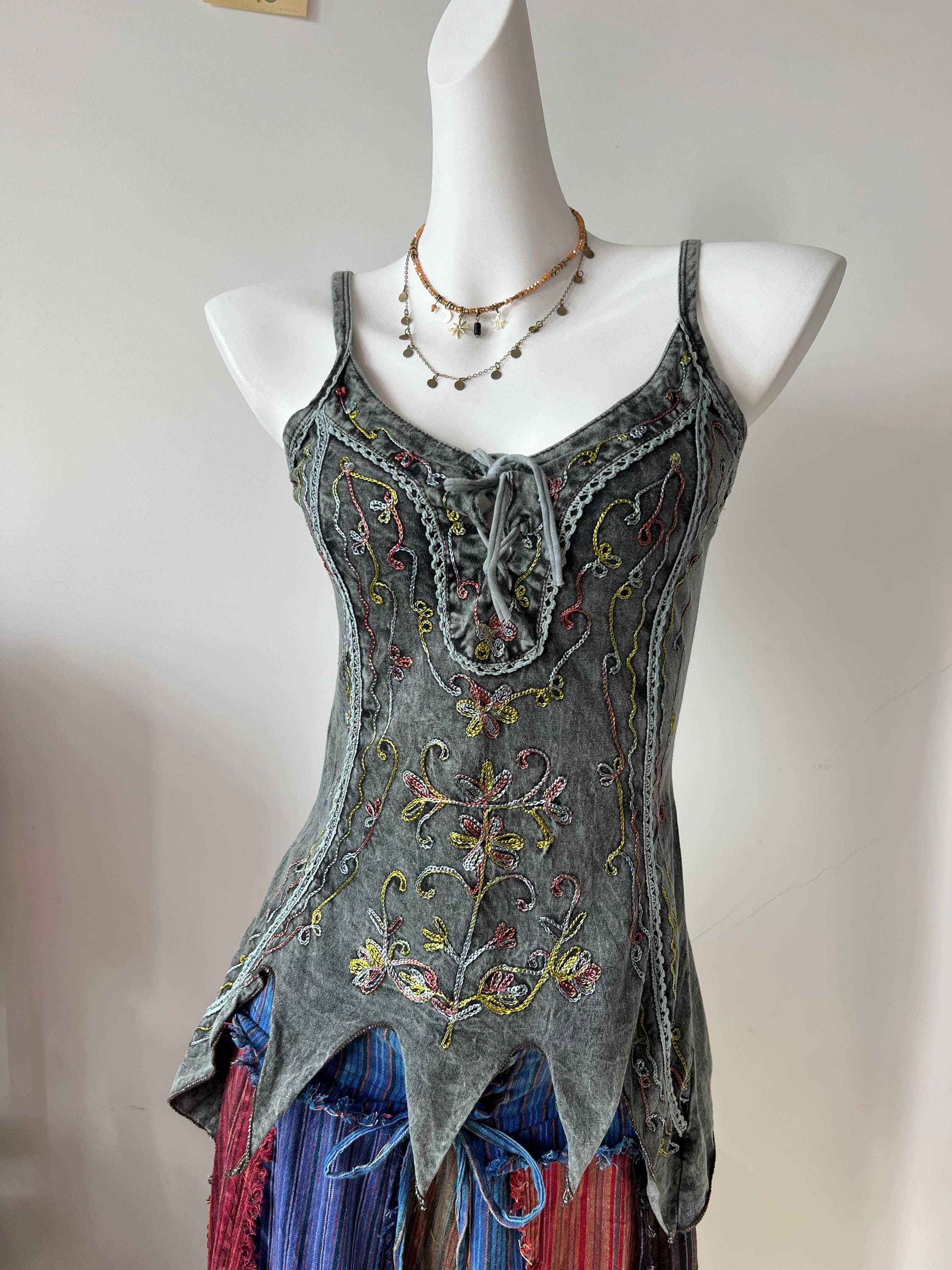 Hand Embroidered Off Shoulder Bustier, Crochet Lace Trim, Boho Festival Blouse