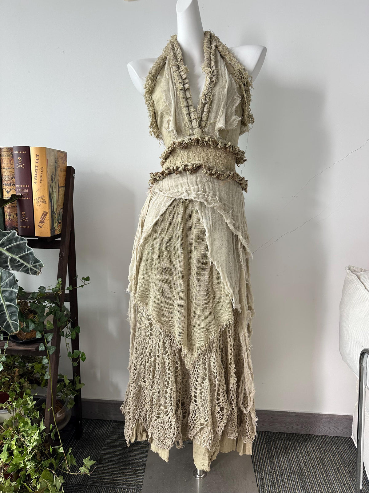 Renaissance Style Hand-Tiered Maxi Dress - Vintage Artisan Dress with Layered Ruffles and Lace - Handmade Boho Dress for Festivals