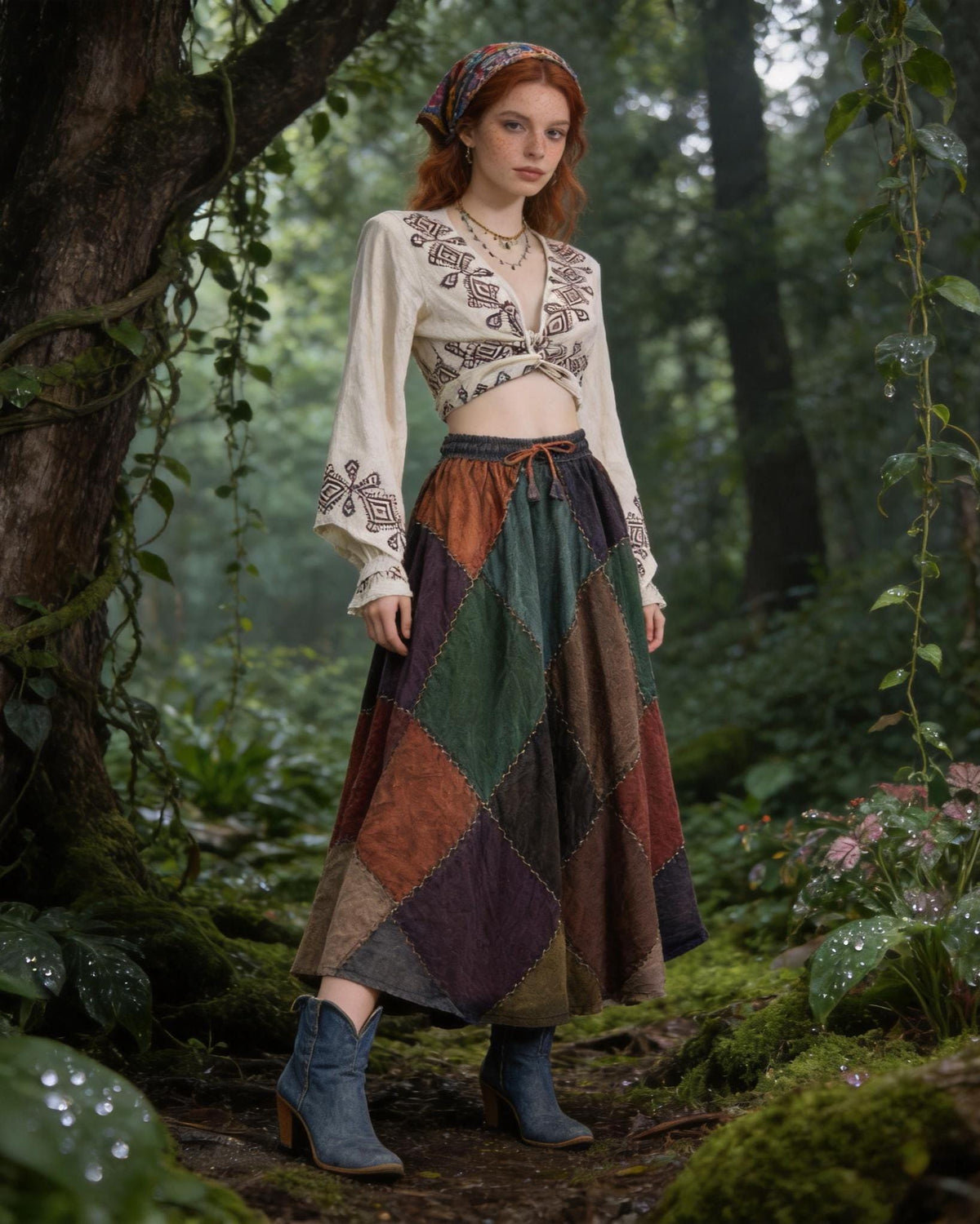 Handmade Patchwork Cotton Maxi Skirt with Adjustable Elastic Waist and Side Pockets, Flowy Maxi Skirt, Boho Long Skirt