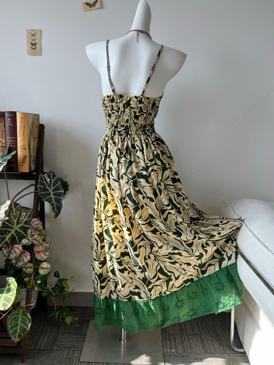 Boho Patchwork Maxi Dress Women | Shimmer Cotton Blend Romantic Festival Dress Elastic Back Flowy Long Dress with Pockets