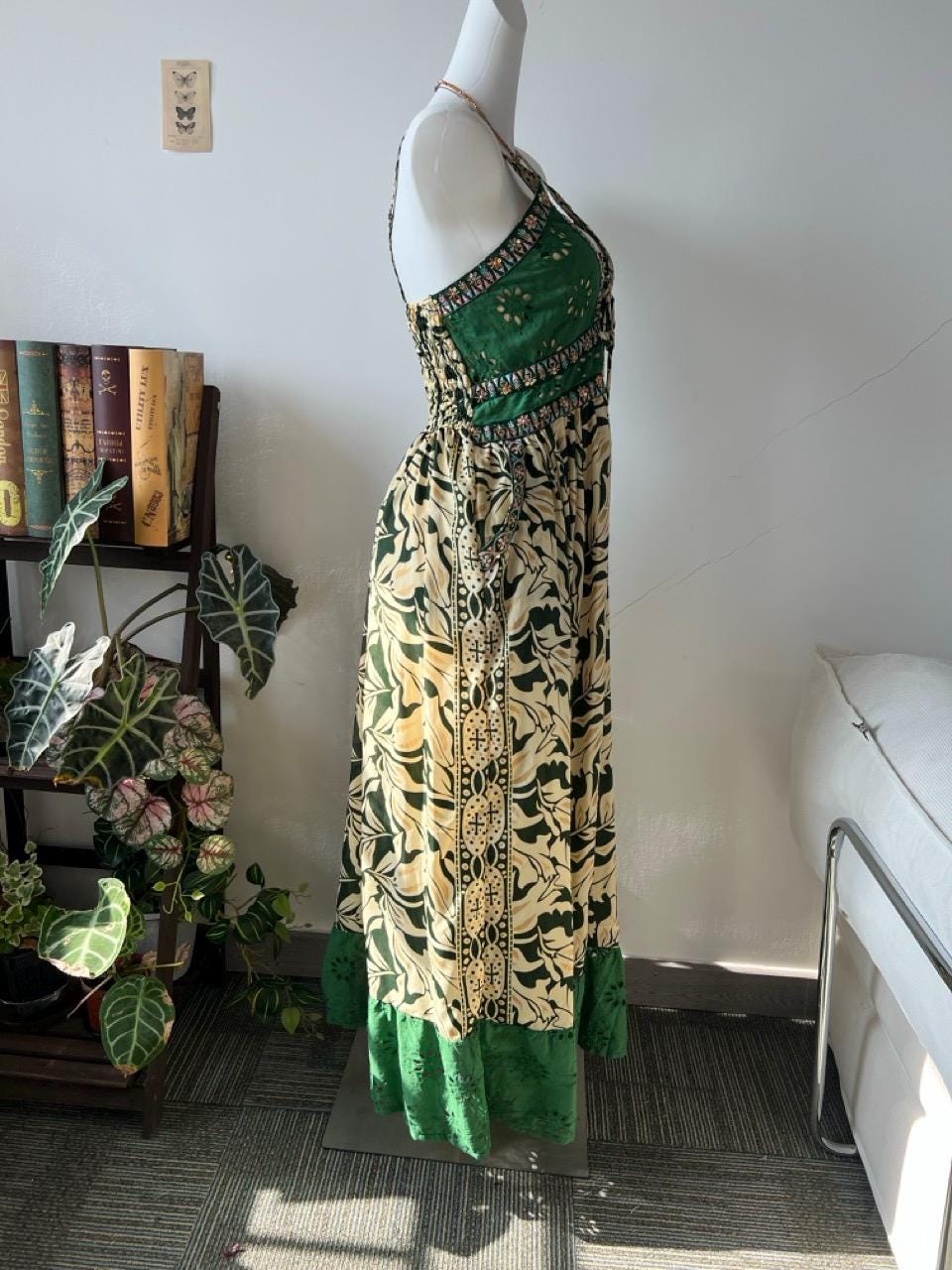 Boho Patchwork Maxi Dress Women | Shimmer Cotton Blend Romantic Festival Dress Elastic Back Flowy Long Dress with Pockets