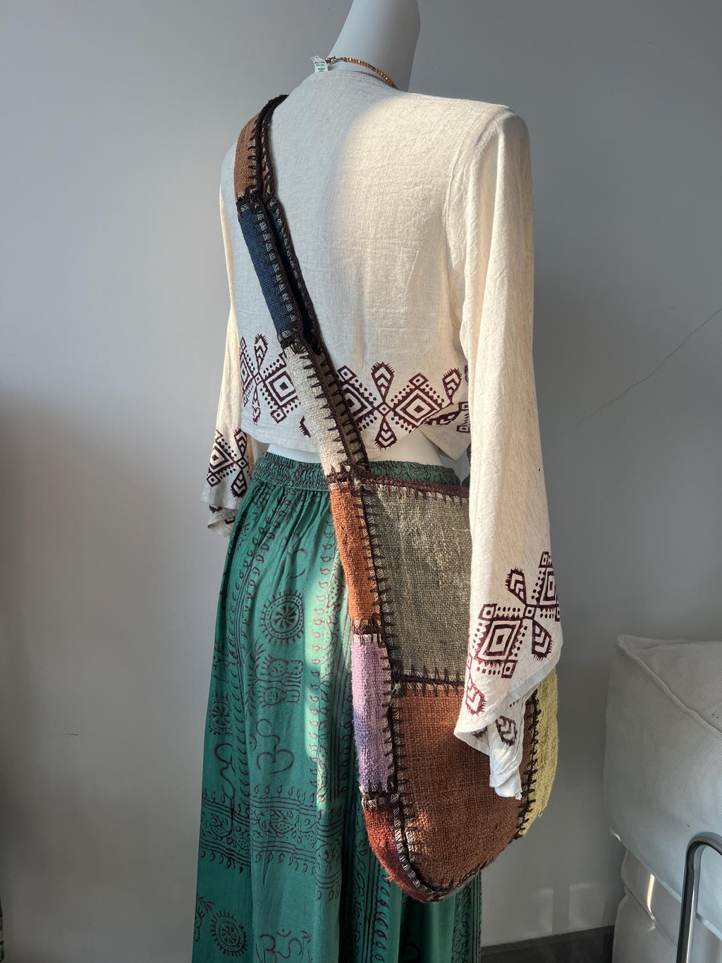 Handmade Hemp Tote Bag Women | Boho Patchwork Shoulder Bag Embroidered Crossbody Bag Natural Fiber Artisan Purse