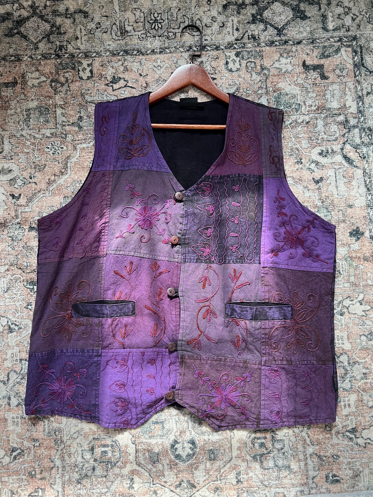 Handmade Patchwork Cotton Vest, Distressed Boho Festival Wear
