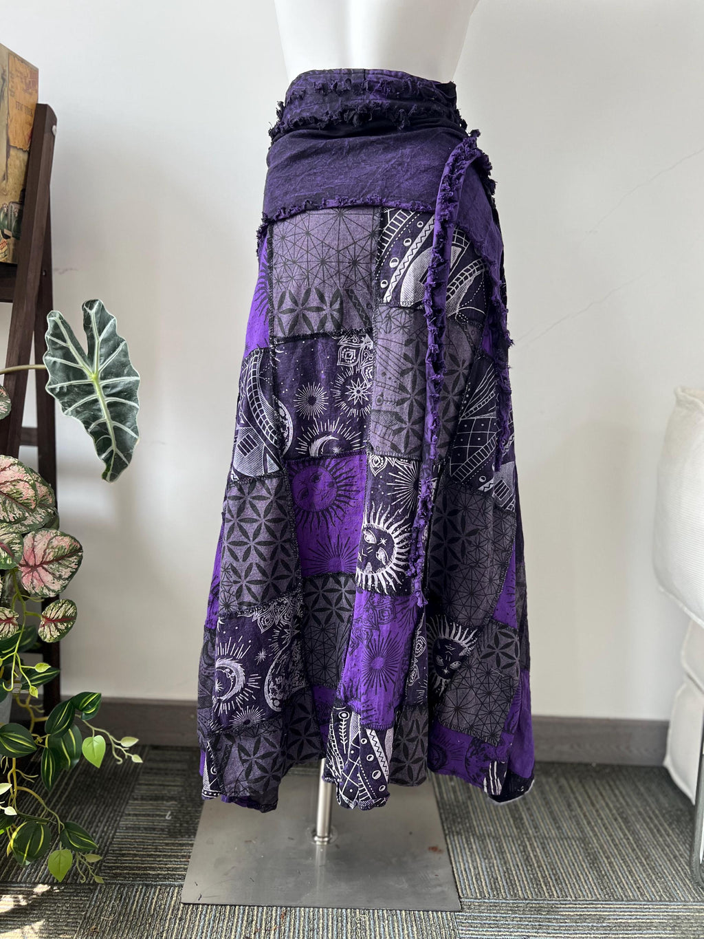 Witchy Boho Maxi Skirt | Handmade Cotton Wrap Skirt | Celestial Patchwork Long Skirt | Fairycore Festival Outfit