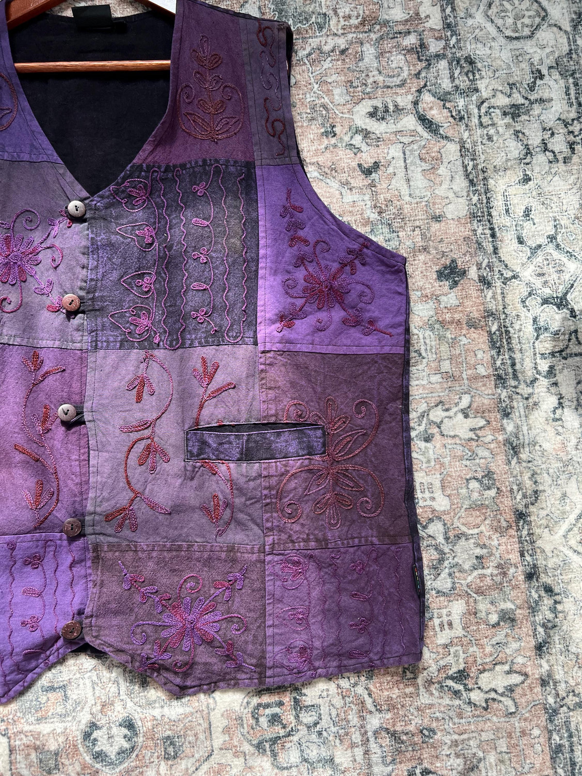 Handmade Patchwork Cotton Vest, Distressed Boho Festival Wear