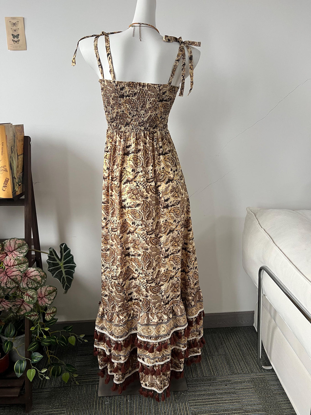 Boho Paisley Maxi Dress | Smocked Bust Summer Dress | Vintage Floral Long Dress | Tassel Trim Hippie Dress | Romantic Festival Dress