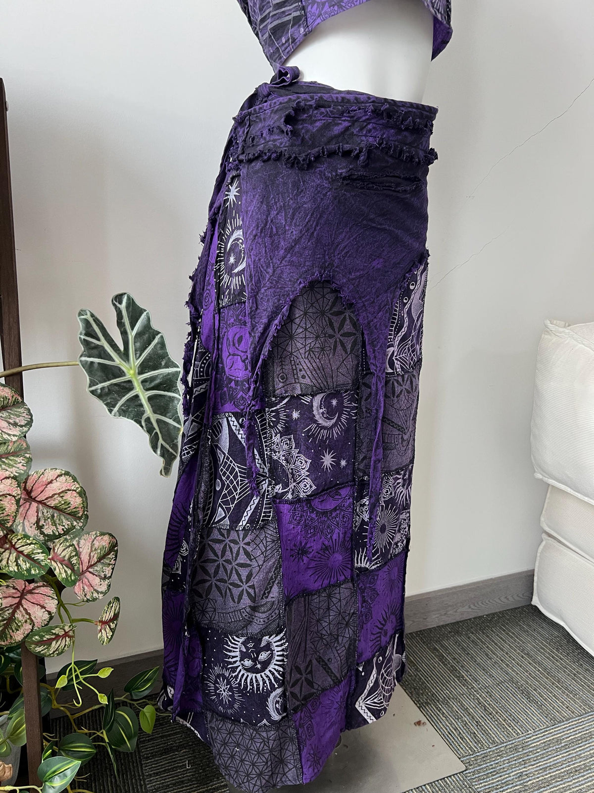Witchy Boho Maxi Skirt | Handmade Cotton Wrap Skirt | Celestial Patchwork Long Skirt | Fairycore Festival Outfit