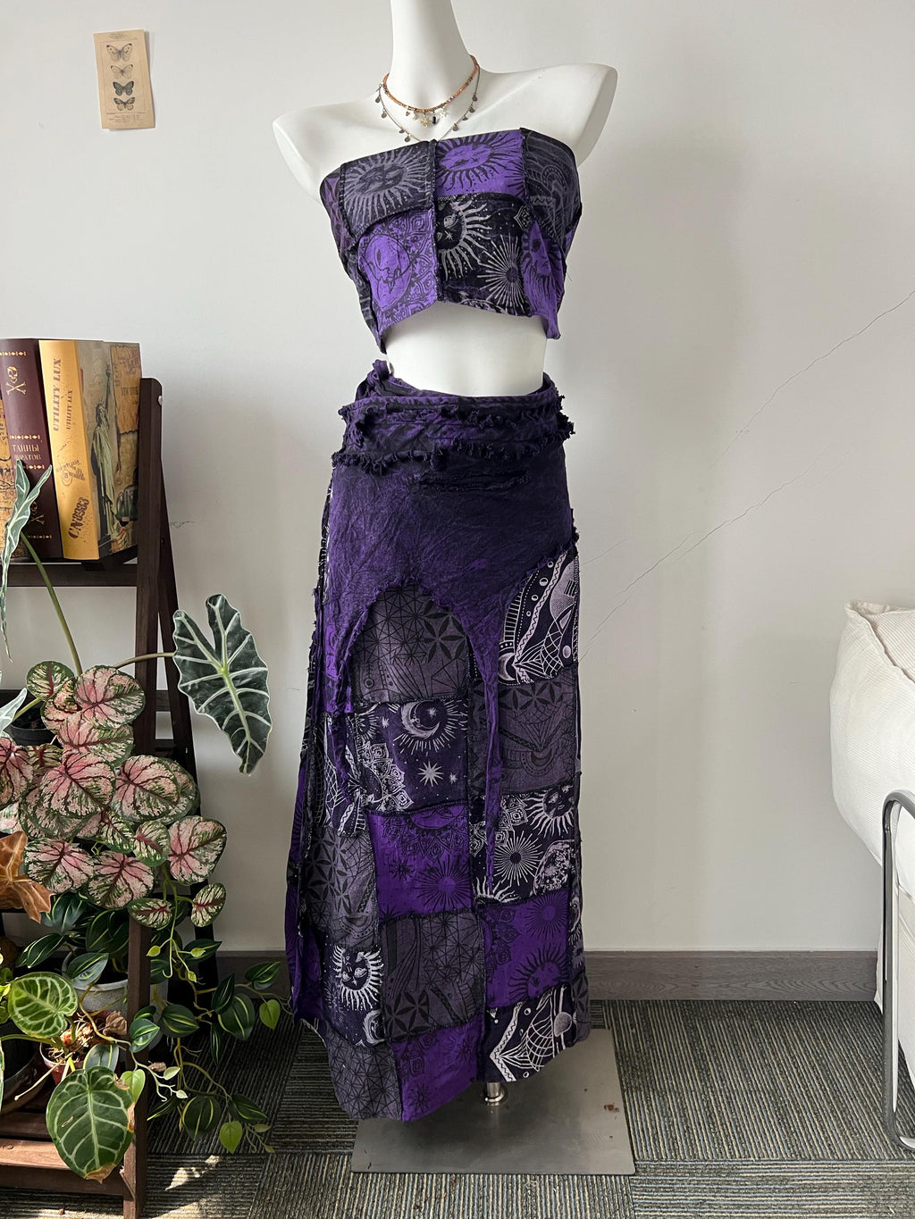 Witchy Boho Maxi Skirt | Handmade Cotton Wrap Skirt | Celestial Patchwork Long Skirt | Fairycore Festival Outfit
