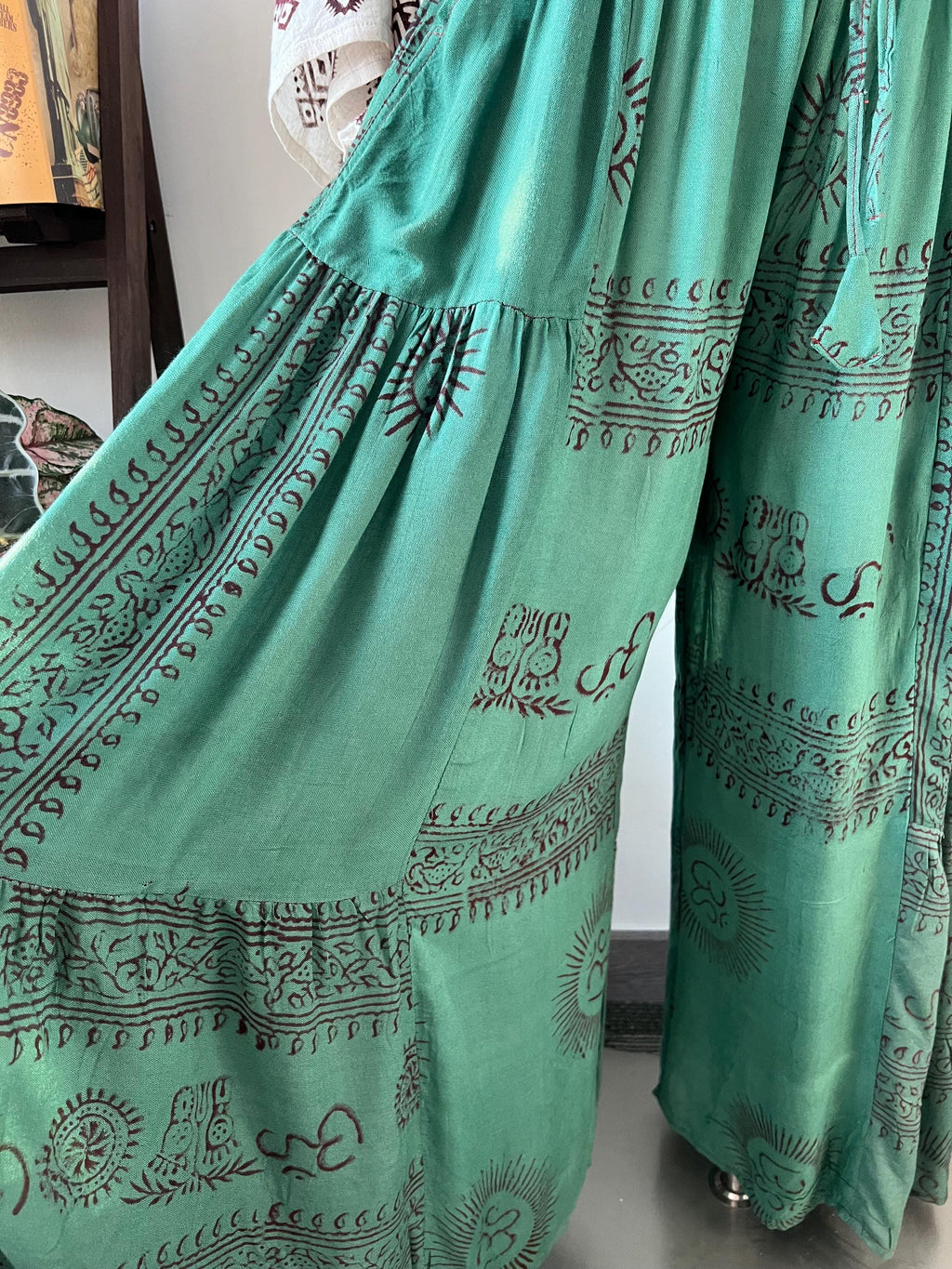 Women Bohemian Palazzo Pants, Celestial Sun Print Flowing Pants, Hippie Festival Trousers, High Waist Wide Leg Yoga Pants, Summer Beach Wear