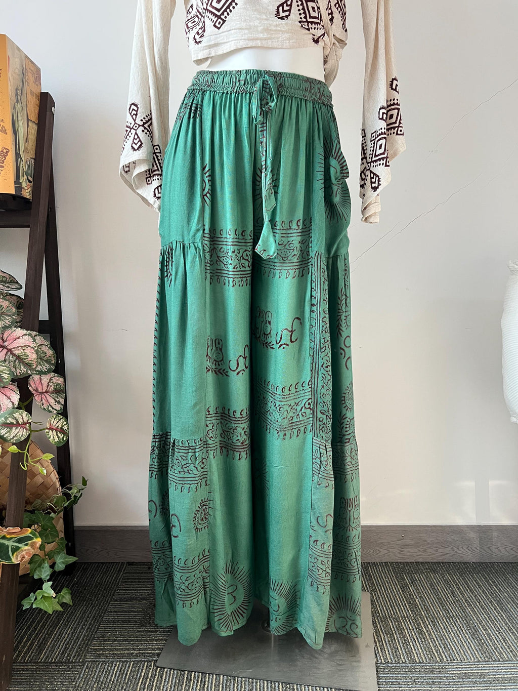 Women Bohemian Palazzo Pants, Celestial Sun Print Flowing Pants, Hippie Festival Trousers, High Waist Wide Leg Yoga Pants, Summer Beach Wear