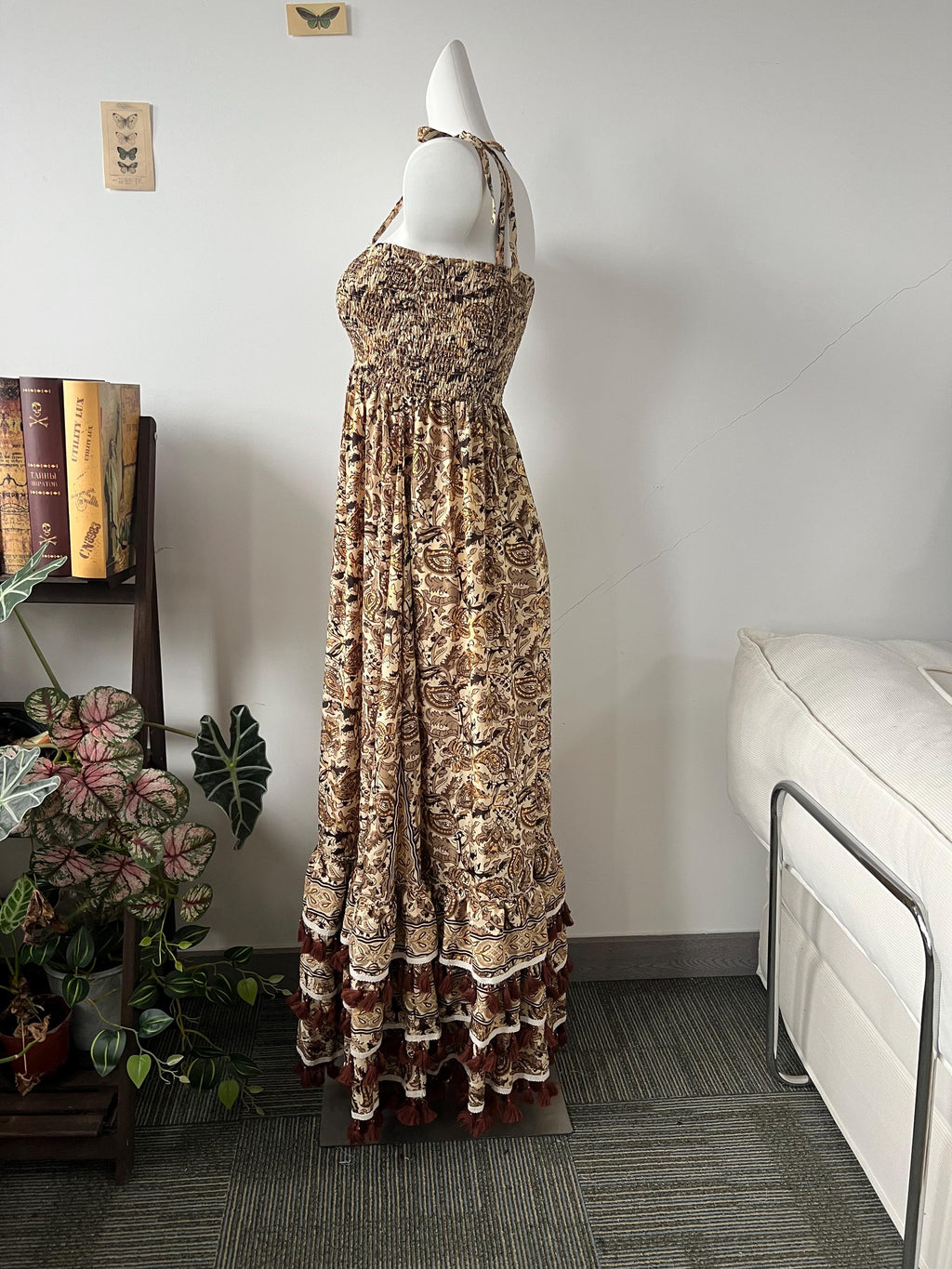Boho Paisley Maxi Dress | Smocked Bust Summer Dress | Vintage Floral Long Dress | Tassel Trim Hippie Dress | Romantic Festival Dress