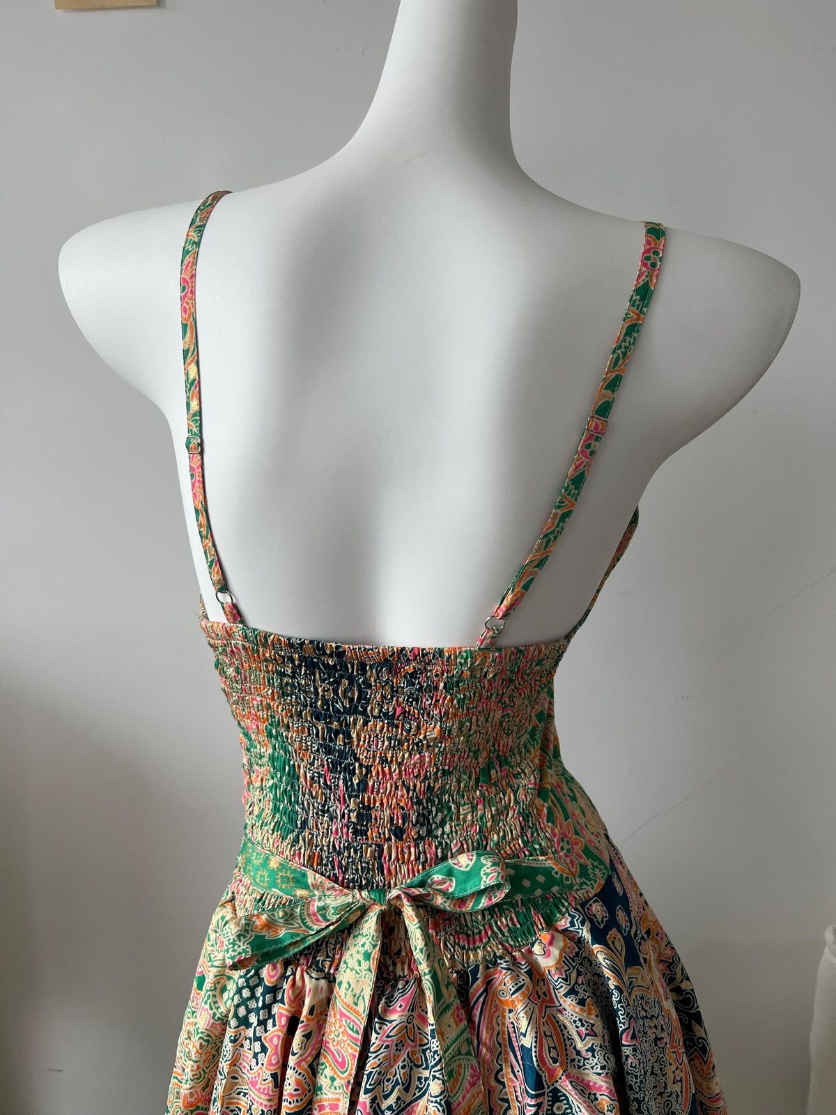 Boho Paisley Maxi Dress | Smocked Bust Summer Dress | Adjustable Tie Front Dress | Flowing Layered Skirt | Hippie Festival Dress