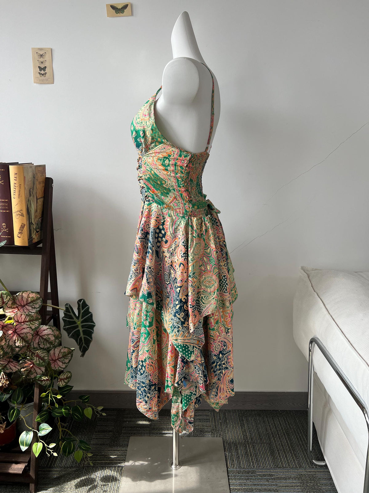 Boho Paisley Maxi Dress | Smocked Bust Summer Dress | Adjustable Tie Front Dress | Flowing Layered Skirt | Hippie Festival Dress