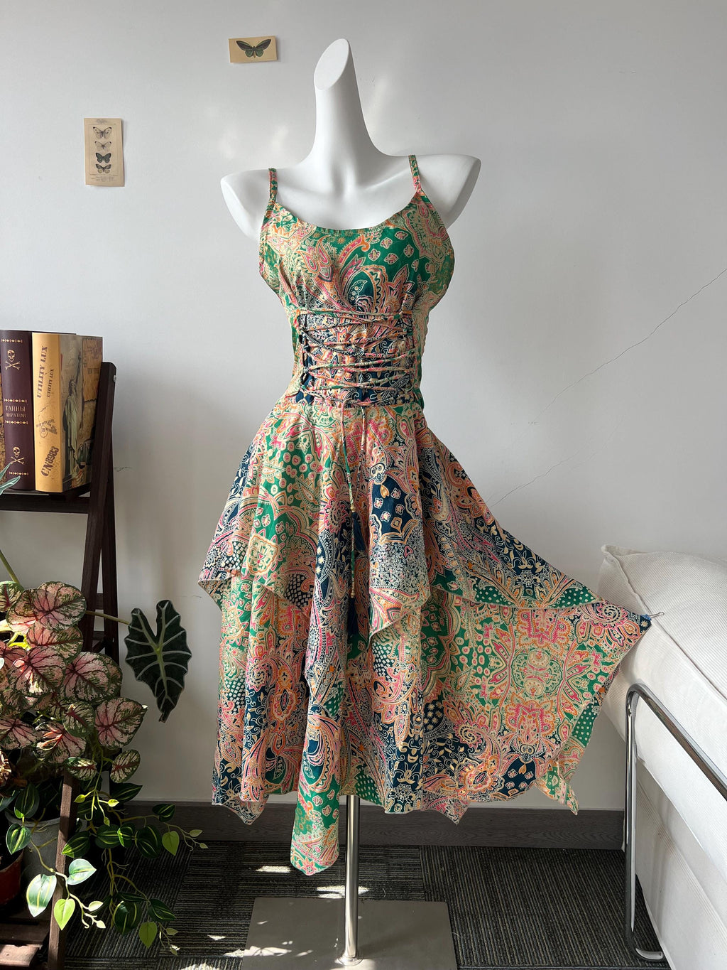 Boho Paisley Maxi Dress | Smocked Bust Summer Dress | Adjustable Tie Front Dress | Flowing Layered Skirt | Hippie Festival Dress