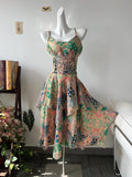Boho Paisley Maxi Dress | Smocked Bust Summer Dress | Adjustable Tie Front Dress | Flowing Layered Skirt | Hippie Festival Dress